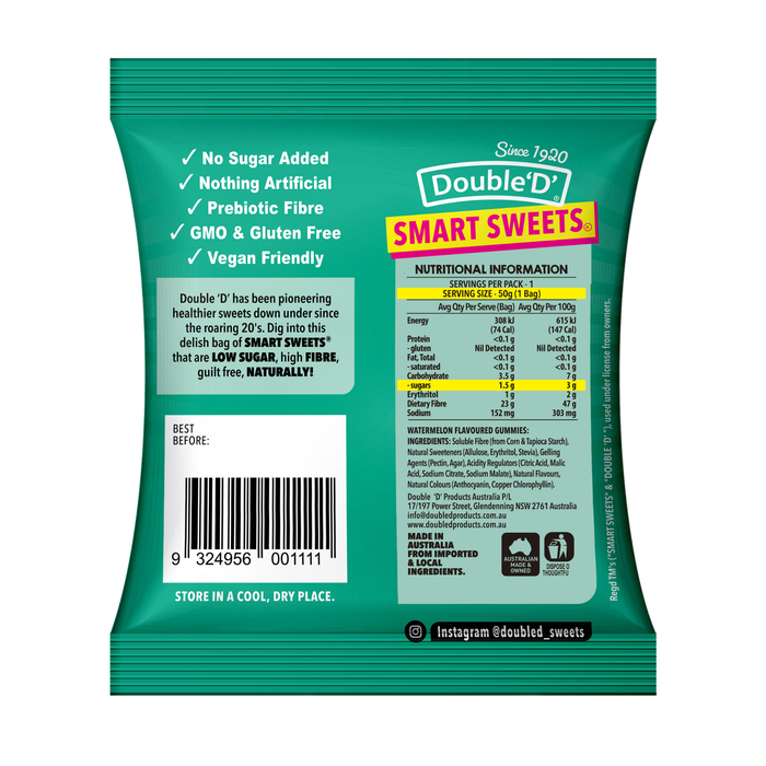 Double ‘D’: Smart Sweets™ Sour Watermelon Bears 50gm