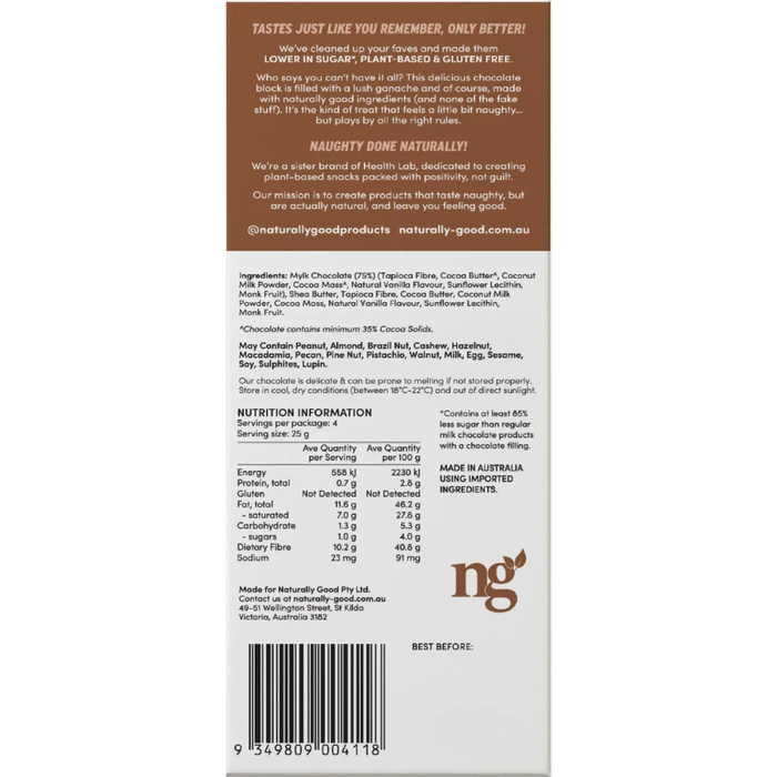 Naturally Good Filled Chocolate Block Ganache - 100g
