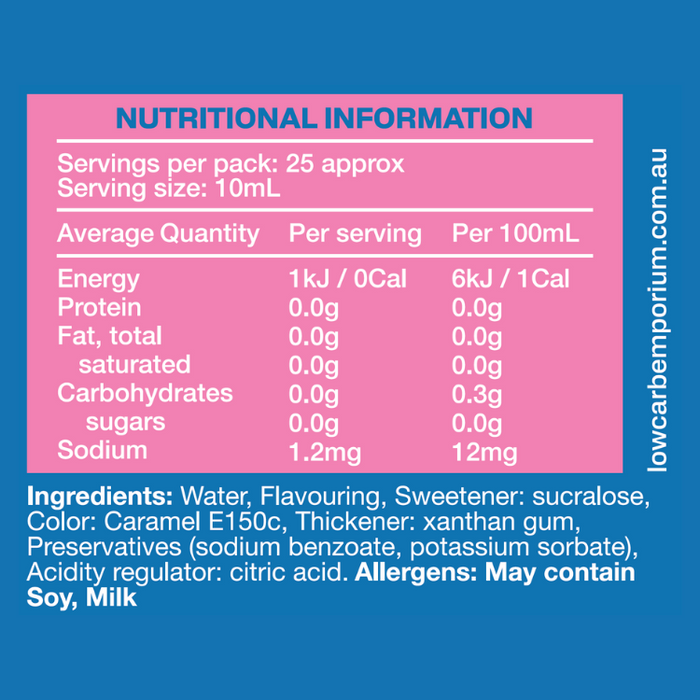 Low Carb Emporium Caramel Zero Sugar Syrup - 250mL (25 serves)