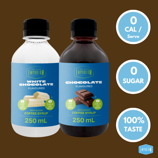 Low Carb Emporium Zero Sugar Syrup Twin Pack - Chocolate & White Chocolate - 250mL (25 serves) x 2