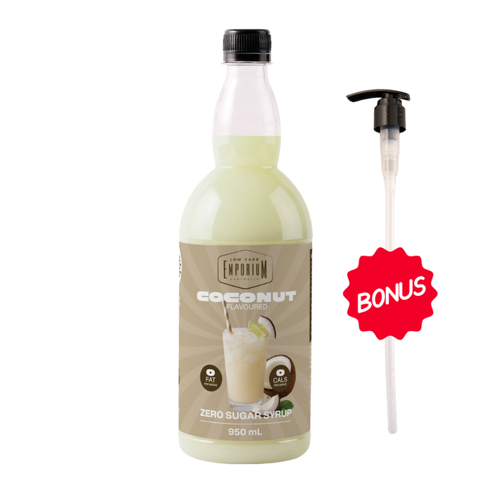 Low Carb Emporium Coconut Flavoured Zero Sugar Syrup - 950mL Plus Free Pump valued at $10.95