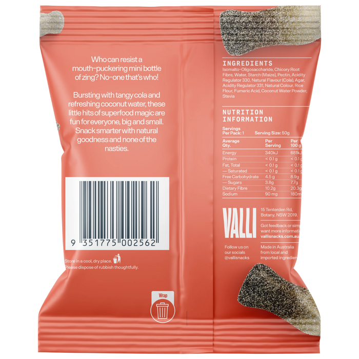 Bulk Valli Sour Cola Gummy Lollies - 50g x 12