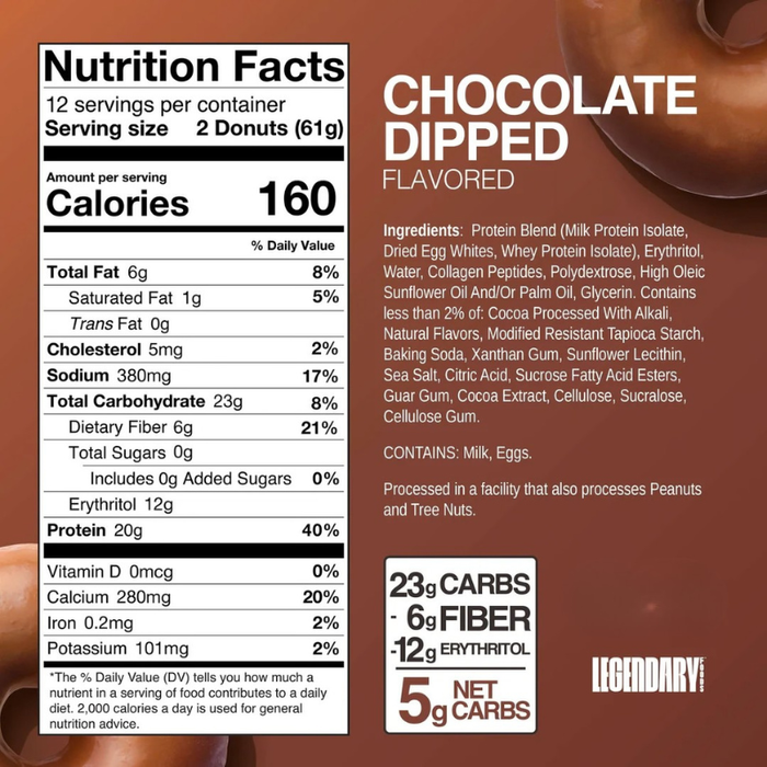 Legendary Foods Protein Donuts - Chocolate Dipped - 61g - Limit 1 per order
