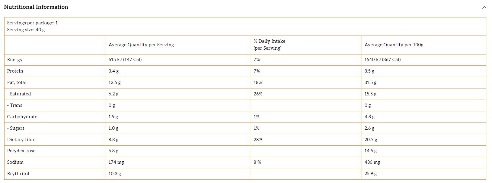 Justine's Low Carb Chocolate Chip Protein Cookie 64gm Low Carb