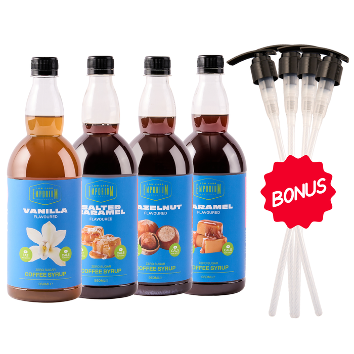 Low Carb Emporium Zero Sugar Syrup (multi flavour pack) - 4 x 950mL + 4 pumps