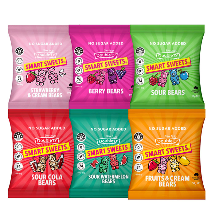 BULK Double D Smart Sweets Sampler Pack - 6 Flavours x 50g