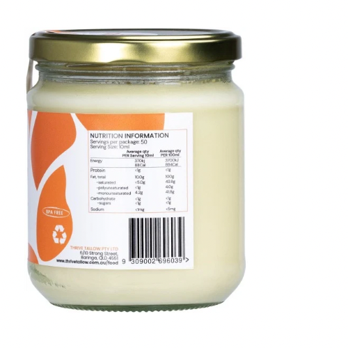 Thrive Foods 100% Grass Fed Tallow - 500mL