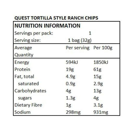 BULK QUEST Ranch Tortilla Style Protein Chip - 32gm x 8