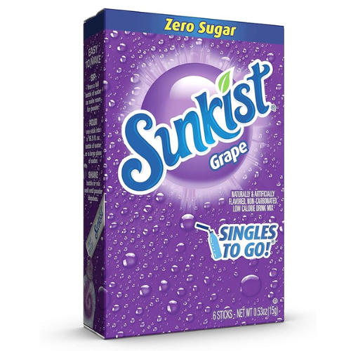 Sunkist Zero Sugar Drink Mix Grape Flavour 6 sticks (15g) Low Carb