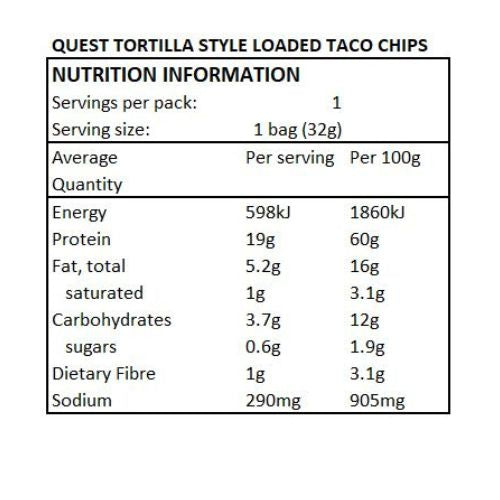 FREE GIFT QUEST Loaded Taco Tortilla Style Protein Chips - 32gm (only 1 per order over $160)