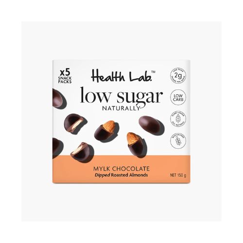 Health Lab Low Sugar Naturally Mylk Chocolate Dipped Roasted Almonds x 5 snack packs- 150g