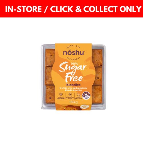 Noshu 98% Sugar Free White Choc and Raspberry Blonde Brownies - 180g