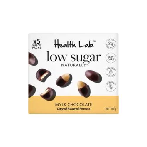 Health Lab Low Sugar Naturally Mylk Chocolate Dipped Roasted Peanuts x 5 snack packs- 150g