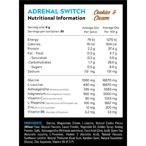 Adrenal Switch - Cookies & Cream - 180gm (30 Serves)