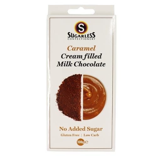 Sugarless Confectionery Co Caramel flavoured Cream Filled Milk Chocolate