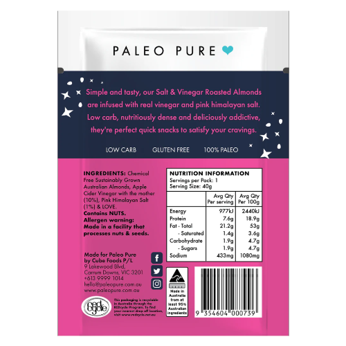 Paleo Pure Grab 'N' Go Roasted Almonds - Salt & Vinegar - 40gm