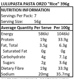 Lulupasta Low Carb Protein Pasta - Orzo "Pasta Rice" - 396g (7 serves)