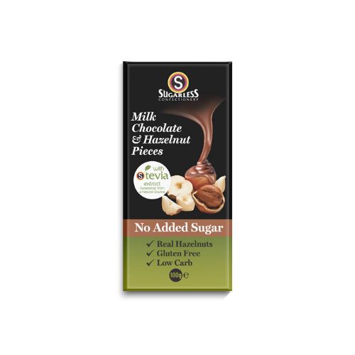 Sugarless Confectionery Co Milk Chocolate & Hazelnut Pieces 100g