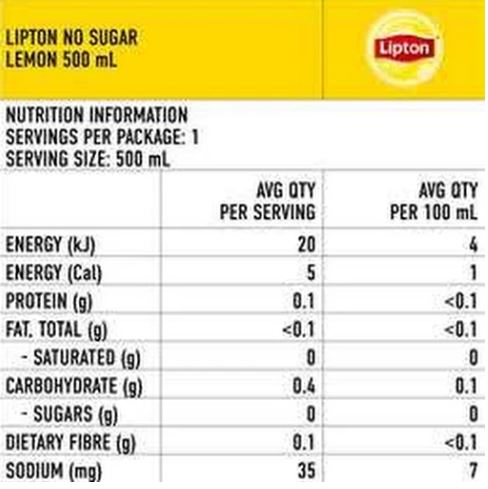 Lipton No Sugar Lemon Flavour Ice Tea - 500ml