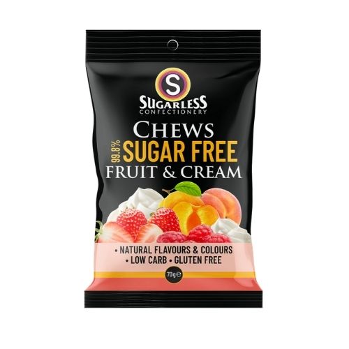 SUGARLESS CONFECTIONERY CO Fruit and Cream Chews -70g